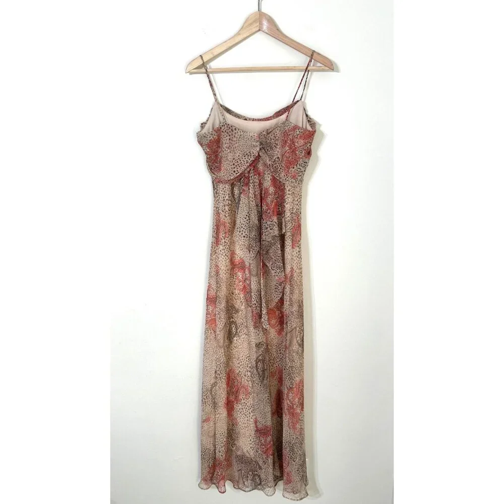 Vtg Y2K Alyn Paige Cheetah Print Paisley Maxi Dress Cowl Neck Chiffon Fairy - Picture 4 of 11